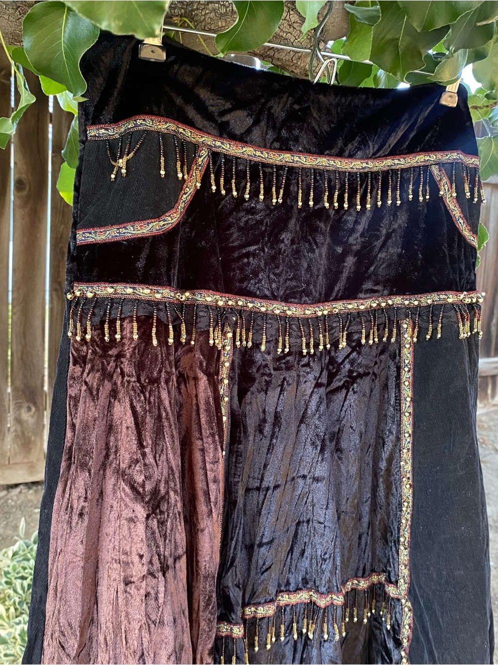 Ren Faire Mixed Media Skirt sz M Whimsigoth Gypsy Beaded Fringe Velvet Corduroy - Picture 2 of 7